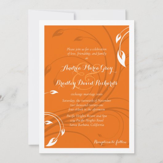 Elegante Orange White Floral Wedding Einladung (Vorderseite)