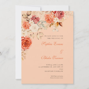 Elegante Orange White Roses Apricot Orange Wedding Einladung