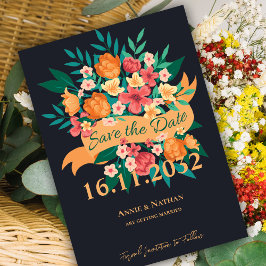 Elegante Orange & Yellow Floral Save the Date Kart
