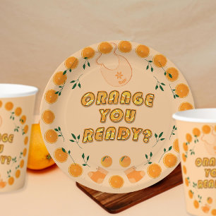 Elegante Orange You Ready Trendy Citrus Baby Dusch Pappteller
