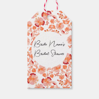 Elegante orangefarbene Blumenprint-Brautparty Geschenkanhänger