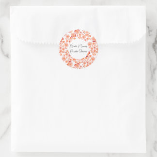 Elegante orangefarbene Blumenprint Hochzeitsdusche Runder Aufkleber