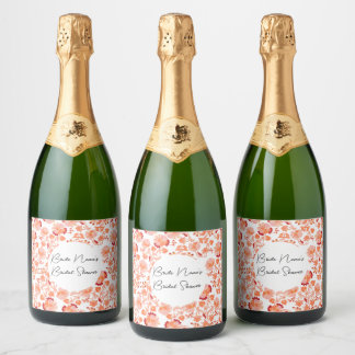 Elegante orangefarbene Blumenprint Hochzeitsdusche Schaumweinetikett