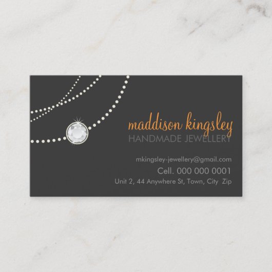 elegante, orangefarbene Halskette Visitenkarte (Vorderseite)