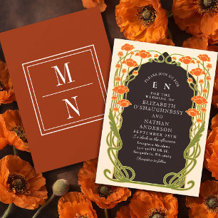 Elegante orangefarbene Mohnblumen-Kunststoff-Hochz Einladung
