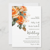Elegante Orangefarbene Rose Hochzeit mit floralen Einladung (Vorderseite)