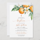 Elegante orangefarbene Taufe Einladung (Vorderseite)