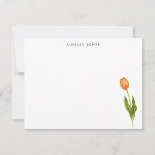 Elegante orangefarbene Tulpen-Aquarell-Notizkarte Mitteilungskarte