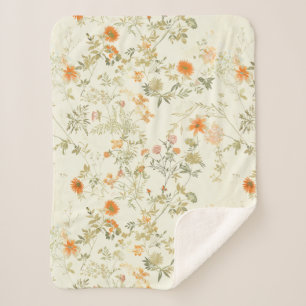 Elegante orangefarbene Wildblumen Aquarell Sherpadecke