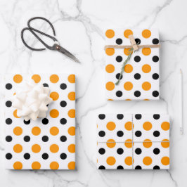 Elegante Orangen- und schwarze Polka-Punkte Geschenkpapier Set