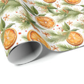 Elegante Orangen- und Weihnachtsbaumzweige Geschenkpapier (Rolleneckpunkt)