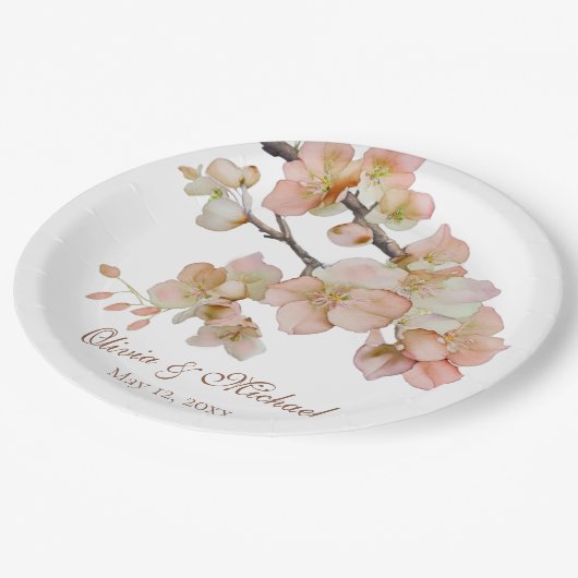 Elegante Orangenblütenkalligraphie Pappteller (Schrägansicht)