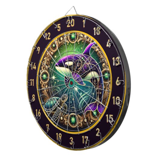 Elegante Orca Turtle Dartboard Artwork Dartscheibe (Vorderseite rechts)