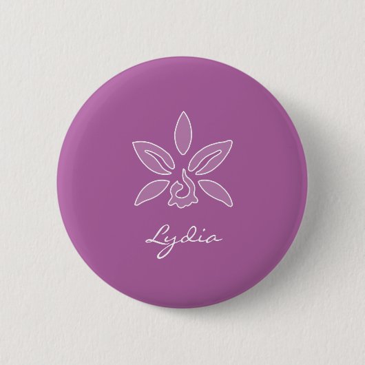 Elegante Orchid Einfache fette Lila Blume und Name Button (Vorderseite)