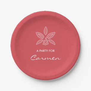 Elegante Orchid einfache Hot Red-Blume mit Namen Pappteller