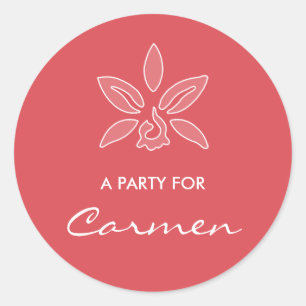 Elegante Orchid einfache Hot Red-Blume mit Namen Runder Aufkleber