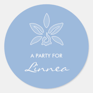 Elegante Orchid Simple Powder Blue Blume mit Namen Runder Aufkleber