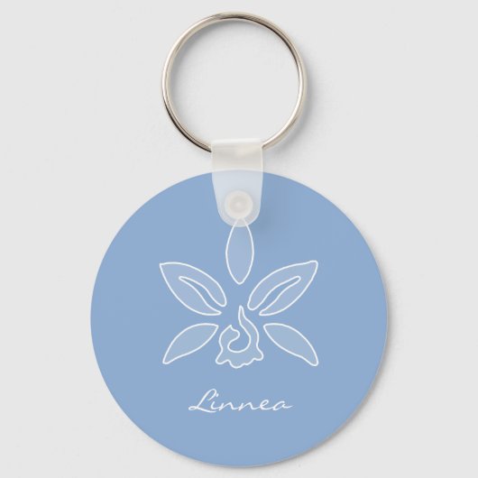 Elegante Orchid Simple Powder Blue Blume mit Namen Schlüsselanhänger (Vorderseite)