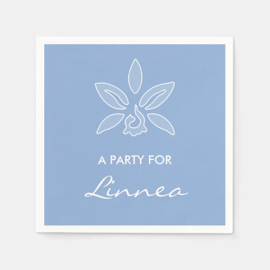 Elegante Orchid Simple Powder Blue Blume mit Namen Serviette (Vorderseite)