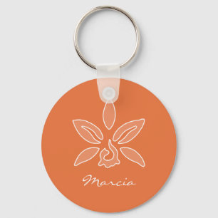 Elegante Orchid Simple Rich Orange Blume und Name Schlüsselanhänger