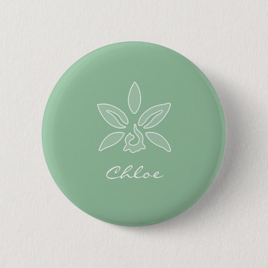 Elegante Orchid Simple Spring Green Blume und Name Button (Vorderseite)