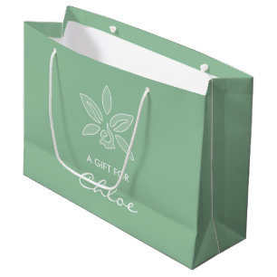 Elegante Orchid Simple Spring Green Blume und Name Große Geschenktüte