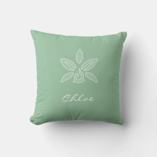 Elegante Orchid Simple Spring Green Blume und Name Kissen