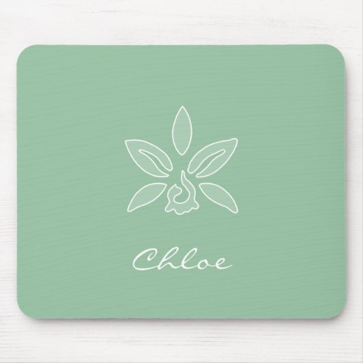 Elegante Orchid Simple Spring Green Blume und Name Mousepad (Vorne)