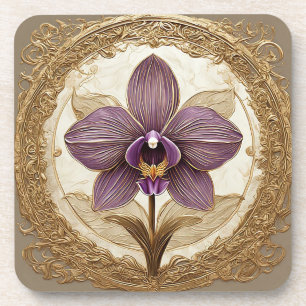 Elegante Orchidee in aufwendigem goldenem Rahmen Getränkeuntersetzer