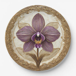 Elegante Orchidee in aufwendigem goldenem Rahmen Pappteller