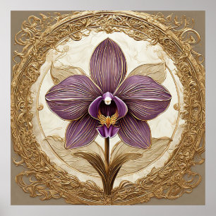 Elegante Orchidee in aufwendigem goldenem Rahmen Poster