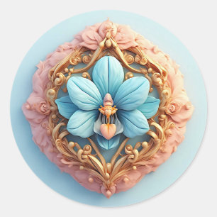 Elegante Orchidee in aufwendigem goldenen Rahmen Runder Aufkleber