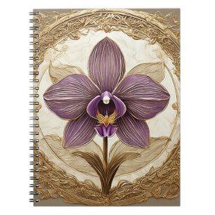 Elegante Orchidee in komplizierter Goldener Rahmen Notizblock