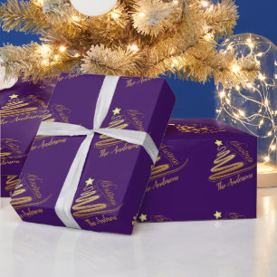Elegante Orchidee Lila Goldfolie Weihnachtsbaum Geschenkpapier