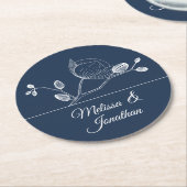 Elegante Orchideen Blumen Moderne blaue Hochzeit Runder Pappuntersetzer (Angewinkelt)