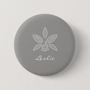 Elegante Orchideen-einfache reiche graue Blume mit Button
