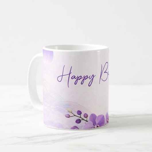 Elegante Orchideen-Geburtstags-Tasse Kaffeetasse (Vorderseite Links)