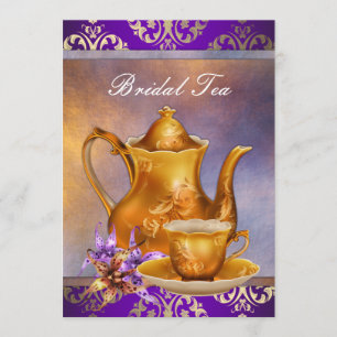 Elegante Orchideen-Gold- und Purpur-Hochzeits-Teap Einladung