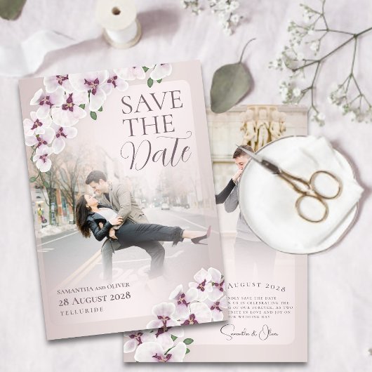 Elegante Orchideen-Hochzeit Save the Date