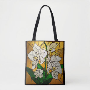 Elegante Orchideen in Buntglas weiß Tasche