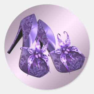 Elegante Orchideen-Lila-High-Heel-Schuh-Aufkleber Runder Aufkleber