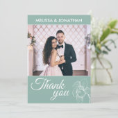 Elegante Orchideen Modernes grünes HochzeitsFoto Dankeskarte (Stehend Vorderseite)