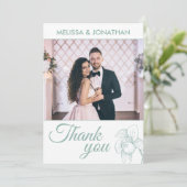 Elegante Orchideen Modernes grünes HochzeitsFoto Dankeskarte (Stehend Vorderseite)