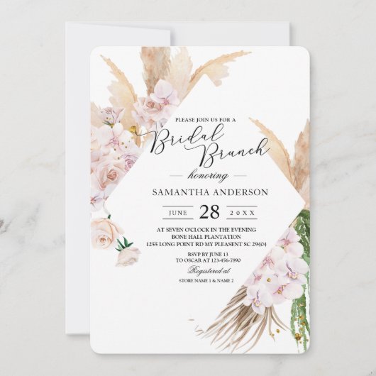 Elegante Orchideen & Pampas Schönheitsrahmen Einladung (Vorderseite)