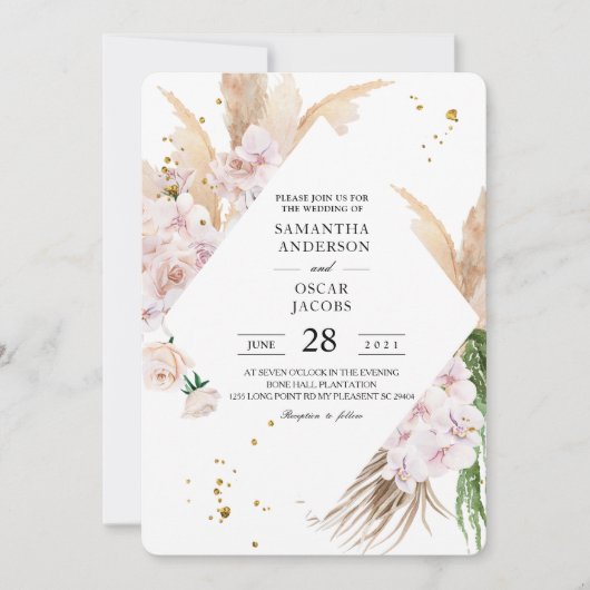 Elegante Orchideen & Pampas Schönheitsrahmen Einladung (Vorderseite)
