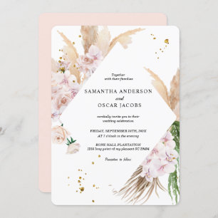 Elegante Orchideen & Pampas Schönheitsrahmen Einladung