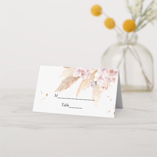 Elegante Orchideen & Pampas Schönheitsrahmen Platzkarte (Vorderseite)