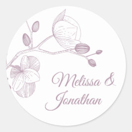 Elegante Orchideen Romantische Hochzeit mit Blumen Runder Aufkleber
