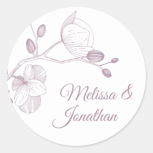 Elegante Orchideen Romantische Hochzeit mit Blumen Runder Aufkleber (Vorderseite)