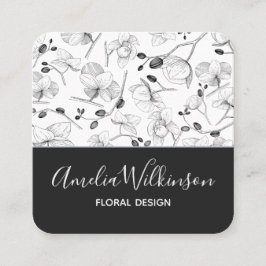 Elegante Orchideen schwarz-weiß Blumen delikaten C Quadratische Visitenkarte